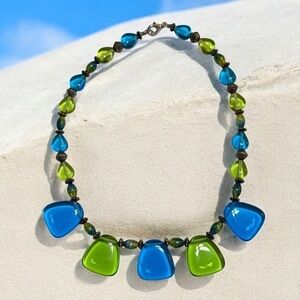 Blue and Green Glass Beaded Necklace
